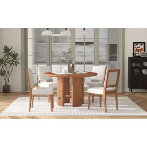 TREXM 5-Piece Minimalist Farmhouse <b>Dining</b> <b>Table</b> <b>Set</b> <b>for</b> <b>4</b> Solid Wood Upholstered Chairs <b>for</b> Kitchen <b>Round</b> <b>Dining</b> Room <b>Set</b> - Product Image 2