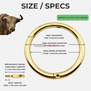 Anillo Nasal Veterinario para Ganado, de Acero Inoxidable Sólido Pulido, de 3 Pulgadas, Articulado, Autoperforante, con Punto de Fijación y Tornillo de Fijación, Semipermanente - Product Image 4