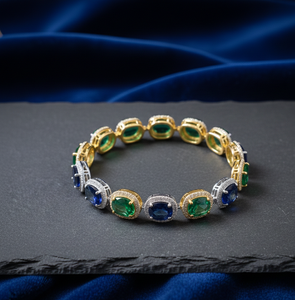 Brazalete de Plata de Ley 925 con Hidrochapado Verde y Azul y Circonitas, Diseño de Gema Kada para Mujer - Product Image 4