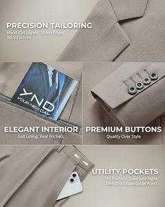 Traje de Negocios para Hombre, Estilo Británico, Cuello Solapa, Corte Entallado, Color Beige, Antiarrugas, de Viscosa/Poliéster, con Botonadura Sencilla - Product Image 5