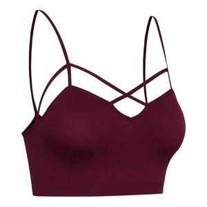Custom Women Sports Bra Maroon Strappy Crop Top Cross Strap Fitness Yoga Gym Activewear OEM ODM Wholesale Manufacturer - Product Image 2