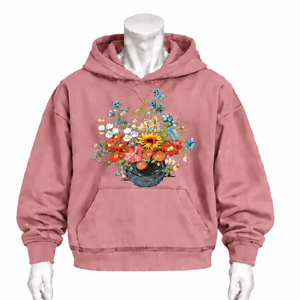 Dusty <b>Pink</b> Bouquet Flowers Pullover Hoodie Colorful Floral Graphic Oversized <b>Sweatshirt</b> Kangaroo Pocket Casual Fashion - Product Image 1