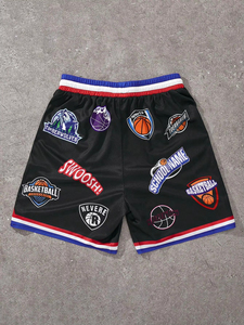 Pantalones Cortos de Baloncesto, Estilo Urbano, Hasta la Rodilla, Malla Transpirable, Color en Contraste, Estampado de Números y Letras, Poliéster, Secado Rápido - Product Image 3