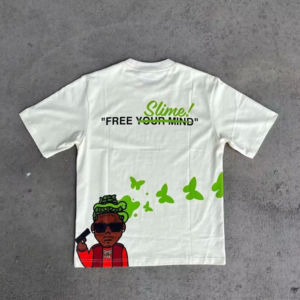 ฟรีเยอร์มายด์เสื้อยืดแขนสั้นสีขาวพิมพ์ลายการ์ตูนผู้ชายสไตล์สตรีทคอวีทรงปกติผ้าฝ้ายเจอร์ซีย์ - Product Image 6