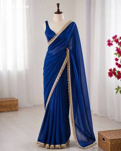 Fournisseur de collections de sarees et de chemisiers en satin fantaisie de haute qualité avec bordure en dentelle unie et fantaisie, de Surat, à prix de gros - Product Image 4