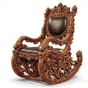 Fauteuil à bascule en bois sculpté artisanal vintage avec coussin en mousse, design indien antique, mobilier pour salon et hall d'hôtel - Product Image 4