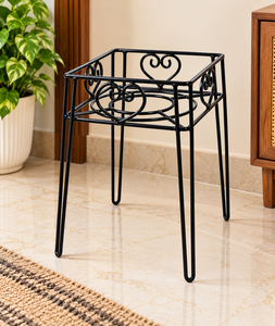 Support de plante vintage rétro en métal noir, hauteur 15 pouces, diamètre 10 pouces, support de pot de fleurs en fer, jardinière Gamla, intérieur/extérieur, jardin - Product Image 1