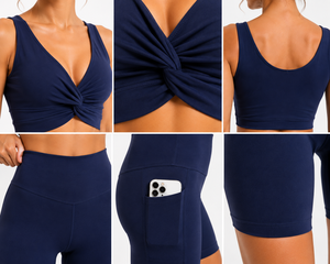 Ensemble de yoga torsadé pour femme avec short cycliste taille haute – Tenue de sport et fitness - Product Image 5