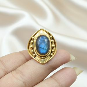 Blue Flash Labradorite <b>Statement</b> <b>Ring</b> 925 Sterling Silver Rose Gold Yellow Gold Plated Vintage Boho Handmade Jewelry for Unisex - Product Image 3
