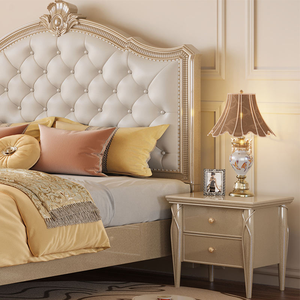 Premium European French <b>Antique</b> Eco-Friendly Upholstered <b>Bed</b> Set Solid Wood Structure Tufted Headboard for Luxury Master Bedroom - Product Image 3
