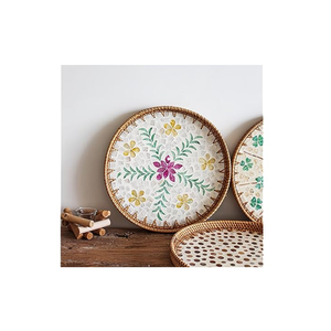 Plateau de service en nacre avec design en rotin pour la maison, l'hôtel, la table, plateau décoratif et pour servir des en-cas, prix de gros - Product Image 3