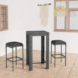 Ensemble de bar de jardin avec repose-pieds moyen en rotin PE gris – Mobilier d'extérieur élégant - Product Image 1