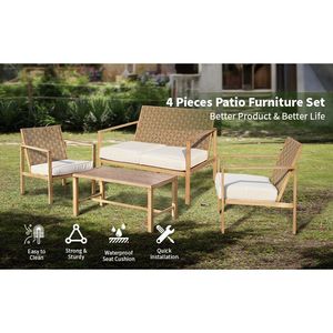 Set di Mobili da Giardino in Metallo Fatto a Mano, 4 Pezzi con Cuscini Morbidi, Divanetto per Conversazione all'Aperto per Patio o Spazi Esterni - Product Image 2