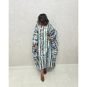 Robe longue maxi kaftan ample pour femme, rayée, texturée, à franges, manches chauve-souris, style bohème, abaya, paréo de plage - Product Image 2