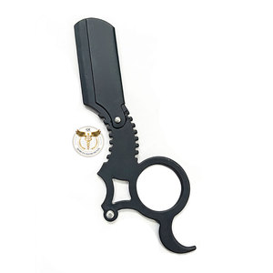 Custom Logo Matte Black Stainless Steel Folding Straight <b>Razor</b> with <b>Single</b> <b>Blade</b> for Face and Professional Salon Use - Product Image 1