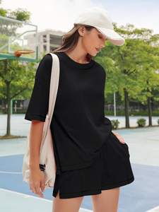 Conjunto de Dos Piezas Casual y Dulce para Mujer, Conjunto de Verano, Top de Manga Corta Cómodo, Pantalones Cortos, Ecológico y Transpirable - Product Image 5