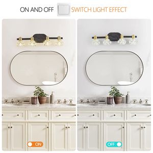 Applique da Parete Vintage a 4 Luci da 24 Pollici con Paralumi in Cristallo Trasparente e Finitura in Ferro Nero, Lampada da Specchio per Bagno e Corridoio, Modello 2022 - Product Image 6