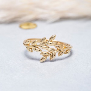 Bague à motif de feuilles dorées, style classique, unisexe, bijoux à porter tous les jours, plaqué or, bague en argent fin - Product Image 2