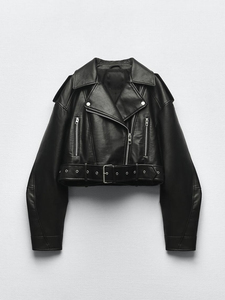 Chaqueta de Moto Unisex GURUNA-Z-INDUSTRY de Cuero PU Negro, Corte Ajustado, Cierre de Cremallera, Cuello Camisero, Manga Regular, Estilo Otoñal - Product Image 1