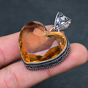 Pendentif artisanal unique vintage classique en argent sterling 925 avec pierre précieuse morganite naturelle en forme de cœur pour femme - Product Image 4