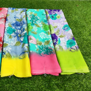 เสื้อส่าหรีดีไซน์เนอร์ Sunshine Georgette น้ำหนักเบา ทันสมัย สไตล์ชาติพันธุ์ สำหรับผู้หญิง ใส่ไปงานปาร์ตี้ ป้องกันแสงแดด ขายส่ง - Product Image 1