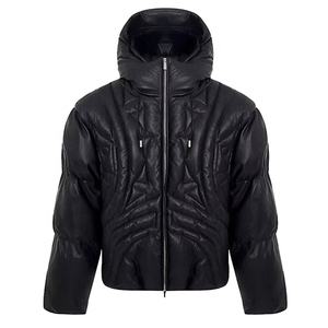 เสื้อแจ็คเก็ตบับเบิ้ลซิปสไตล์ฮิปฮอป Y2K สำหรับผู้ชาย ออกแบบเองได้ แฟชั่นสตรีทแวร์ฤดูหนาว คอตั้ง สีดำ เย็บแบบสั่งทำพิเศษ - Product Image 2