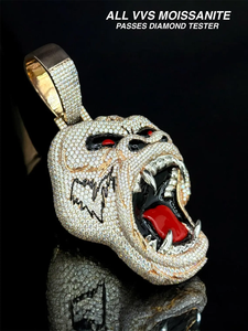 Colgante de Cabeza de Gorila Bicolor Rosa y Blanco de Plata de Ley 925 con Moissanita VVS Pavé, Estilo Hip Hop, Amuleto Animal, Pasa Prueba, Regalo Unisex - Product Image 5