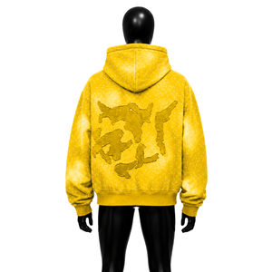 Sudadera con capucha oversize de felpa francesa para hombre, con pedrería, estampado de puntos y efecto tie-dye, estilo casual y moderno, color amarillo, corte regular. - Product Image 2