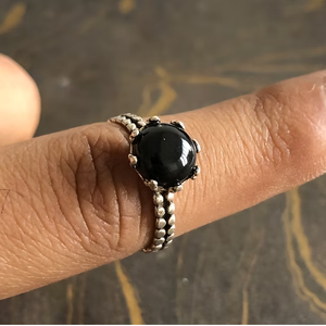 Minimalist <b>925</b> <b>Silver</b> <b>Rings</b> Beautiful Round Black Onyx Textured Band Dainty Engagement Jewelry Bulk Supply - Product Image 3
