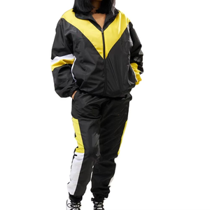 Ensemble de survêtement pour femme, noir et jaune, style sportif, coupe régulière, matière polyester, fermeture éclair - Product Image 4