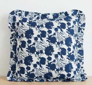 Handmade Cotton Block Print Pillow Cover Colorful Floral Square Vintage Sham Ruffled Throw Cushion <b>for</b> Home or Hotel Use - Product Image 3