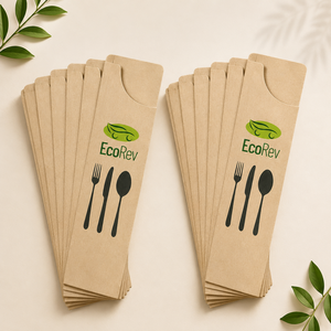 EcoRev Custom Luxury Kraft <b>Paper</b> <b>Biodegradable</b> Eco-Friendly Cutlery Bags Twisted Handles Self-Adhesive Seal Bottom Gusset Offset - Product Image 4