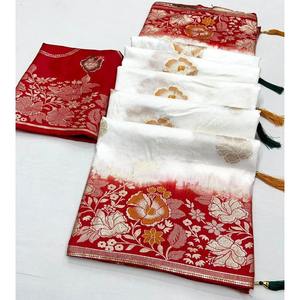 WEDDING WEAR SOFT SILK ZARI WORK SAREE with UNSTITCHED <b>BLOUSE</b> WHITE - Product Image 1