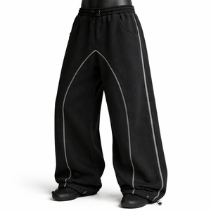 Men's Black <b>Harem</b> Pants Elastic Waist Side Pockets Casual Autumn Knitted Breathable Spandex Cotton Wide Leg - Product Image 2
