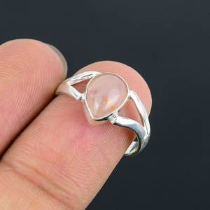 Handmade Rose Quartz <b>Ring</b> 925 Sterling <b>Silver</b> Pear Cabochon Gemstone <b>Ring</b> Elegant Jewelry Gift For Women - Product Image 5