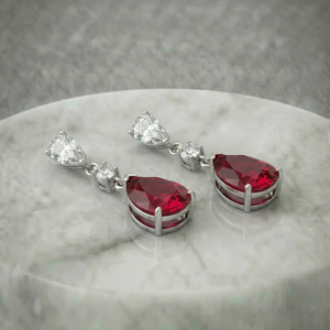 Pendientes colgantes plateados para mujer con rubí talla pera y diamante, joyería de moda clásica con forma de gota de agua - Product Image 3