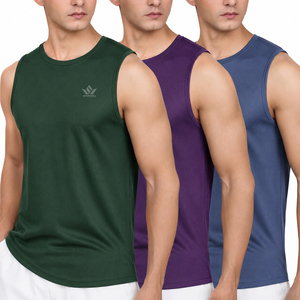 Camiseta sin Mangas Deportiva SPARKVEL para Hombre, de Color Sólido, Tejida, Cuello Redondo, Secado Rápido, Gris, Rojo, Azul - Product Image 3