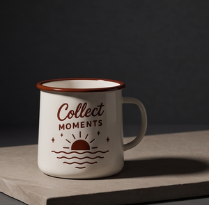 OEM Printed Enamel Coffee Cup Coastal Sunset Theme Iron Travel Drinking Vessel Wholesale Direct Trade Vendor Source Partner - Product Image 1