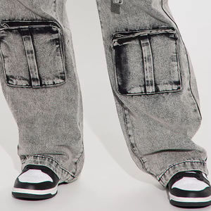 OEM Fashion High Waisted <b>Cargo</b> Boyfriend Jeans Straight Wide Leg Casual <b>Pants</b> - Product Image 3