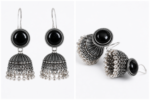 Boucles d'oreilles pendantes bohèmes en laiton antique, alliage de zinc et onyx noir, faites à la main, bijoux de mode indiens pour fêtes - Product Image 4