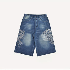 Pantalones Cortos Vaqueros Anchos Vintage Personalizados para Hombre, de Alta Calidad, Casuales, Estilo Urbano, con Múltiples Bolsillos, Verano, Venta al por Mayor OEM - Product Image 1