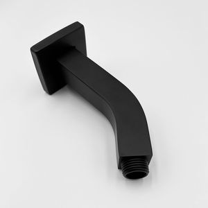 Brazo de ducha cuadrado negro mate con brida y roscas cónicas NPT de 1/2 pulgada, brazo de extensión para cabezal de ducha tipo lluvia de montaje en pared, en caja - Product Image 2