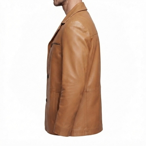 Men Brown Real <b>Leather</b> <b>Jacket</b> Lapel Collar Button Up Vintage Coat Casual Slim Fit Outerwear Custom Wholesale B2B <b>Leather</b> <b>Blazer</b> - Product Image 6