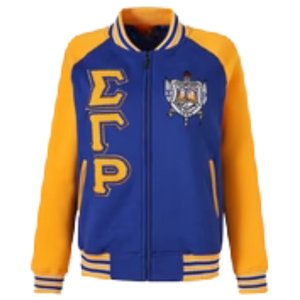 Sigma Gamma Rho Premium <b>Blue</b> Varsity Fleece Jacket Chenille Embroidery Greek Sorority Apparel Women - Product Image 1