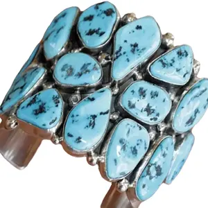 Bracelet en pierres précieuses naturelles, incrustation de Turquoise, bijoux en argent 925, bleu naturel