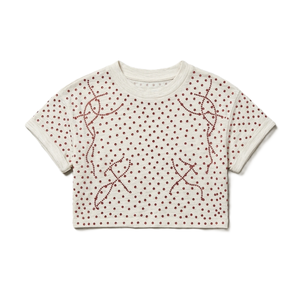 Y2K Rhinestone Studded Crop Top White Short Sleeve Crew Neck Blouse Crystal Beaded Cuffed Summer Tee Women's Shirts OEM Apparel - Product Image 3