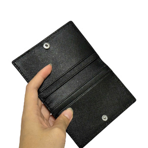 Cartera Corta Delgada Unisex de Cuero Genuino, Diseño Minimalista Plegable, Cierre de Botón, Negra, para Uso Diario - Product Image 4