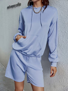 High Quality <b>Women's</b> Clothing <b>Long</b> Sleeve Hoodie & <b>Shorts</b> In Low MOQ Superior Quality Loose Fitted <b>Shorts</b> Sets For <b>Women</b> - Product Image 3
