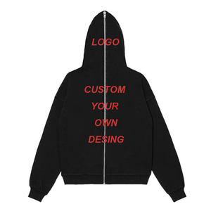 Sweat à capuche personnalisé pour homme, noir, en coton tricoté, fermeture éclair sur le devant, coupe classique, décontracté, pour l'automne, 350g, imprimé par décharge - Product Image 6