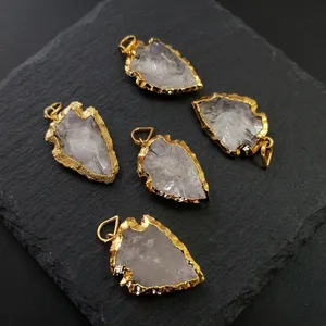 Collier artisanal en quartz naturel transparent, pendentif en forme de flèche en cristal plaqué or, pierre semi-précieuse, Thanksgiving - Product Image 5